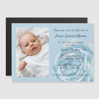 Blue rose sparkle dedication magnetic invitation