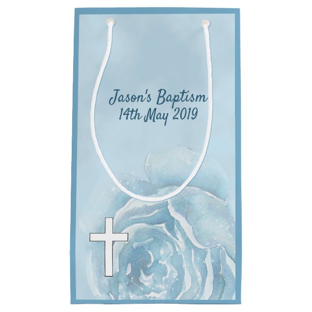 Blue  rose sparkle small gift bag (Front)