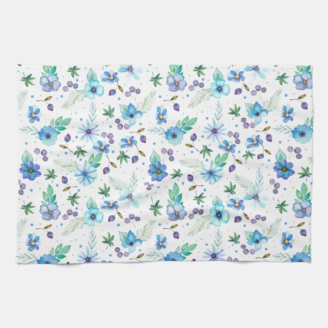 Blue rose tea towel (Horizontal)