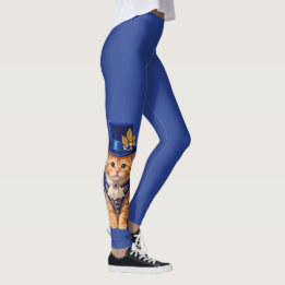 Blue Rose Top‑Hat Cat leggings