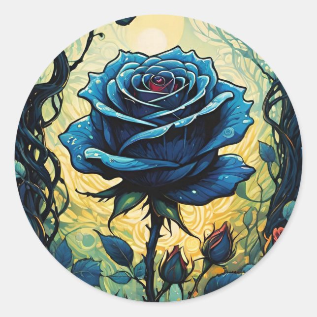 Blue Rose Vines 1 Square Classic Round Sticker (Front)
