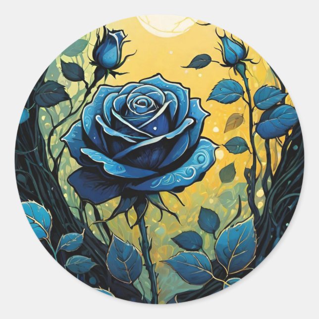 Blue Rose Vines 2  Classic Round Sticker (Front)