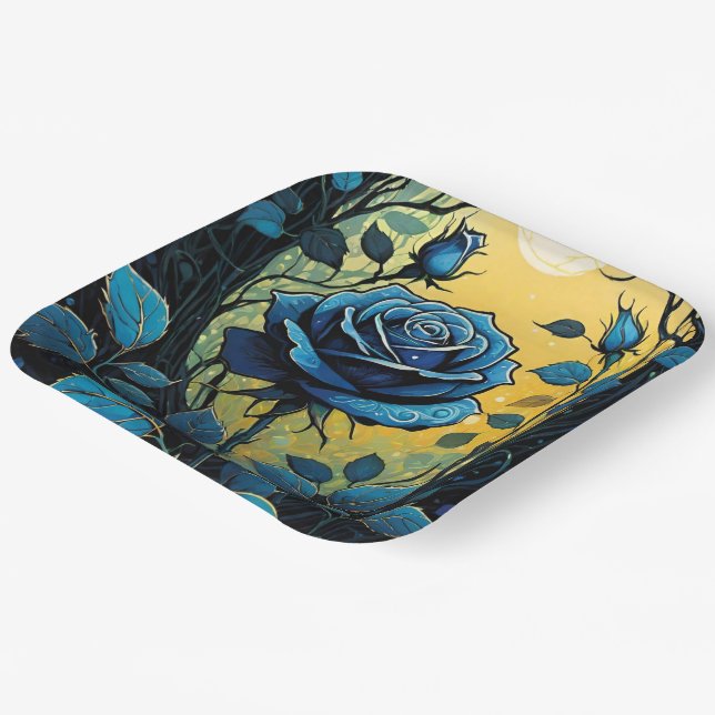 Blue Rose Vines 2 Paper Plate (Angled)