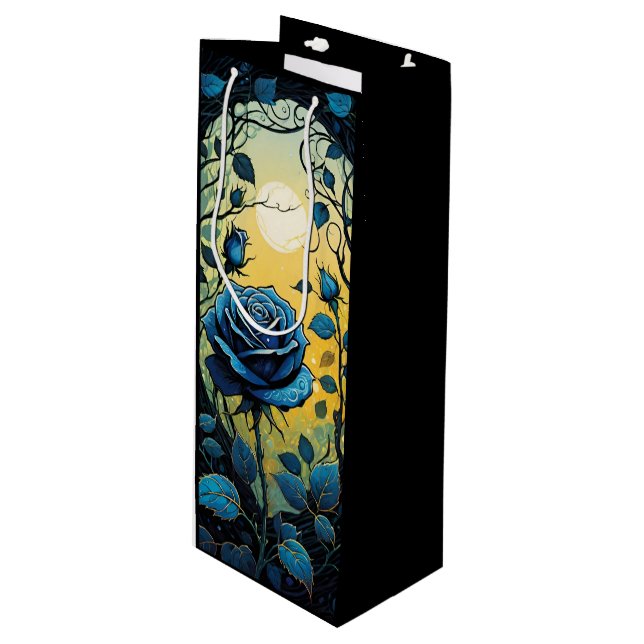 Blue Rose Vines 2 Wine Gift Bag (Front Angled)