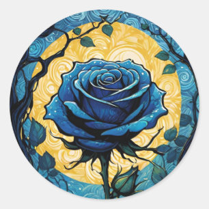 Blue Rose Vines 3   Classic Round Sticker