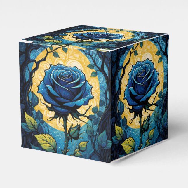 Blue Rose Vines 3 Cube Favour Box (Front Side)