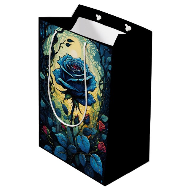 Blue Rose Vines   Medium Gift Bag (Back Angled)