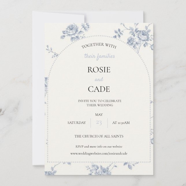 Blue Rose Wedding  Invitation (Front)