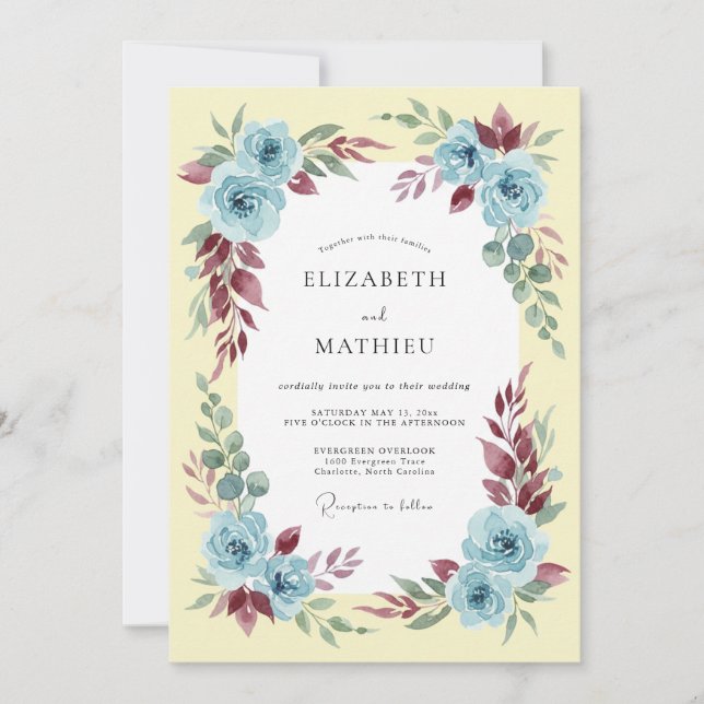 Blue Rose Wedding Invitation (Front)