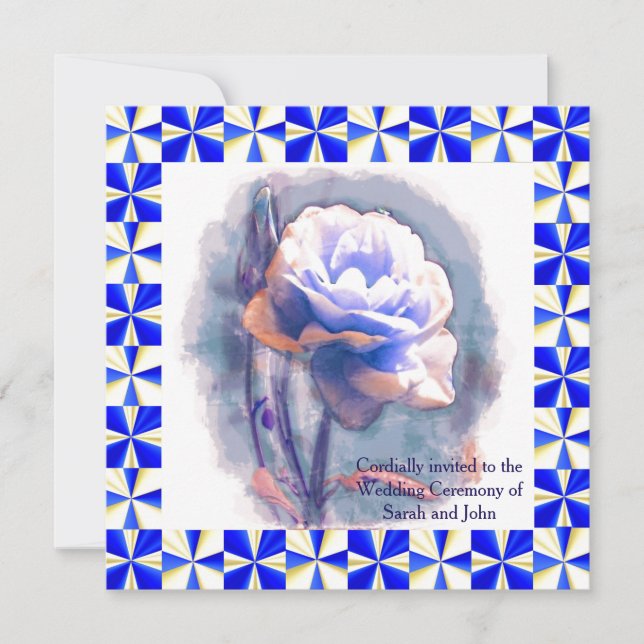 Blue Rose Wedding Invitation Card (Front)