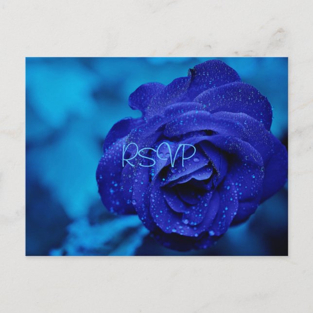 Blue Rose Wedding Invite RSVP with Photo and Menu Postcard (Front)