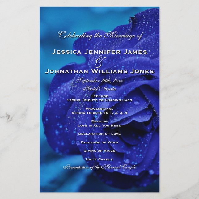 Blue Rose Wedding Programs (Front)
