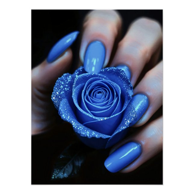 Blue rose with matching nails poster (Front)