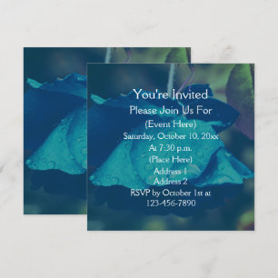 Blue Rose With Raindrops Floral Invitation