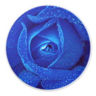 Blue rosebud ceramic knob