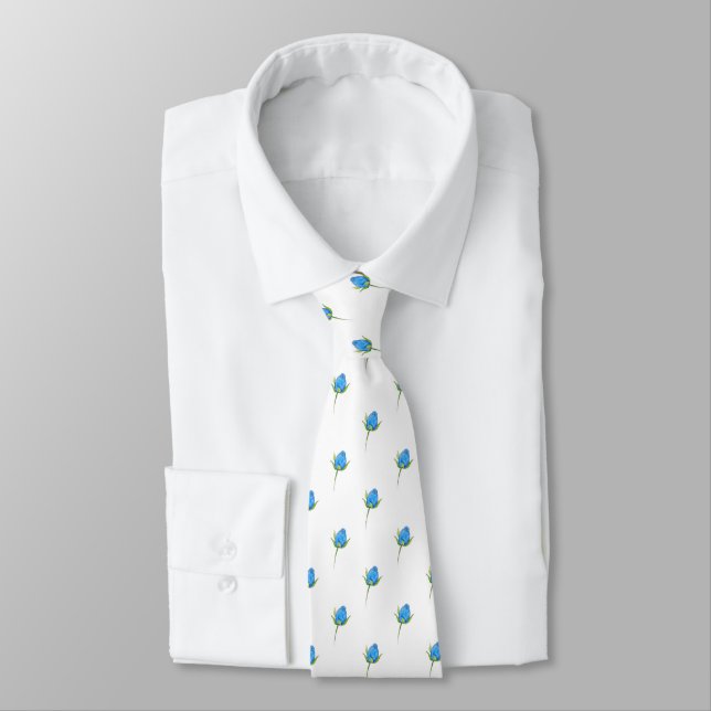 Blue Rosebud Pattern Tie (Tied)
