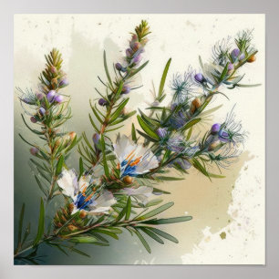 Blue Rosemary Flowers Art Print Poster
