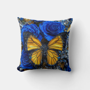 Blue roses and butterfly cushion