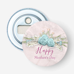 Blue Roses and Crown Floral Bouquet Mother's Day Bottle Opener