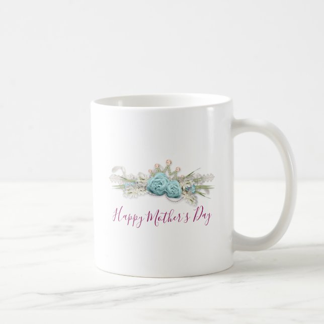 Blue Roses and Crown Floral Bouquet Mother's Day Coffee Mug (Right)