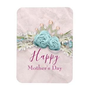 Blue Roses and Crown Floral Bouquet Mother's Day Magnet