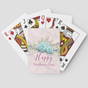 Blue Roses and Crown Floral Bouquet Mother's Day Playing Cards