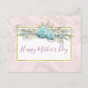 Blue Roses and Crown Floral Bouquet Mother's Day Postcard
