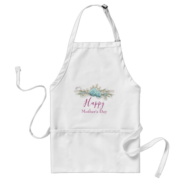 Blue Roses and Crown Floral Bouquet Mother's Day Standard Apron (Front)