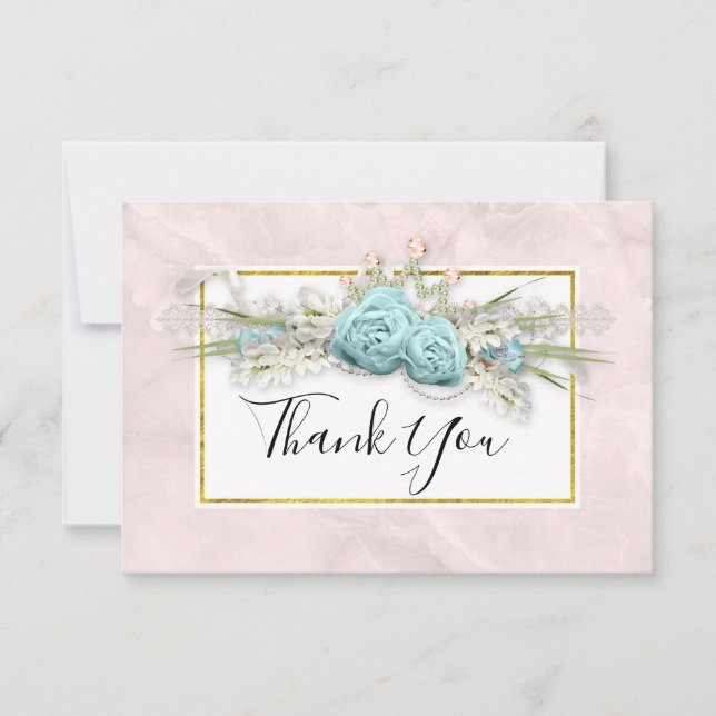 Blue Roses and Crown Floral Bouquet Thank You (Front)