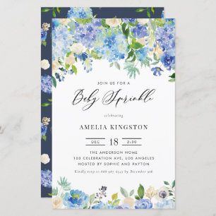 Blue Roses and Hydrangea Baby Sprinkle Invitation