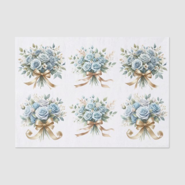 Blue Roses Bouquet Clipart Ephemera Decoupage Tissue Paper (Front)