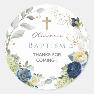 Blue Roses Boy Baptism Favor Tags