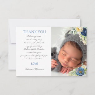 Blue Roses Boy Baptism Thank you card