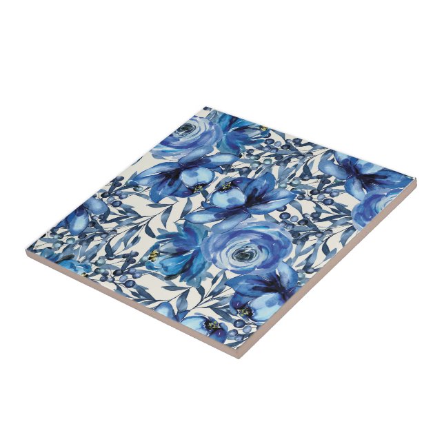 Blue Roses Ceramic Tile (Side)