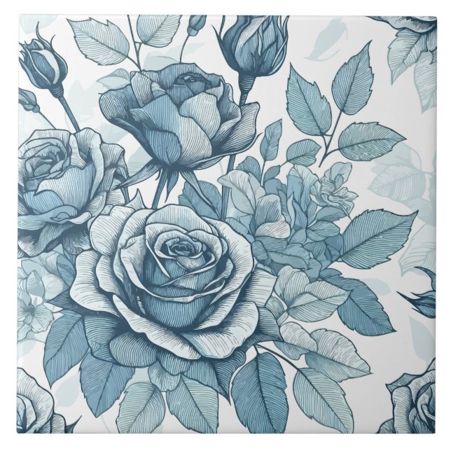Blue Roses Ceramic Tile (Front)