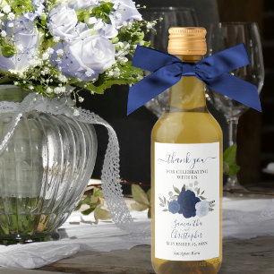 Blue Roses Elegant Boho Wedding Thank You Mini Wine Label