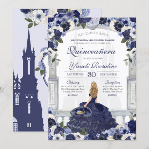 Blue Roses Elegant Charro Princess Quinceañera Invitation