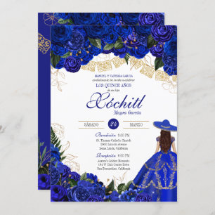Blue Roses Elegant Charro Quinceanera Invitation