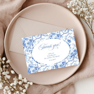 Blue Roses Elegant Floral Wedding Thank You Card
