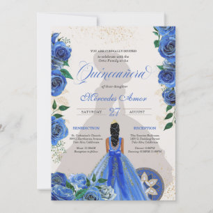 Blue Roses Fancy Quinceanera Western Charro Glam I Invitation