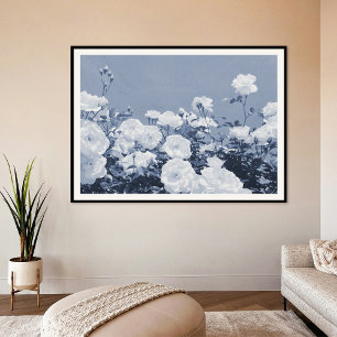 Blue Roses Floral Garden Photo Art Print Poster