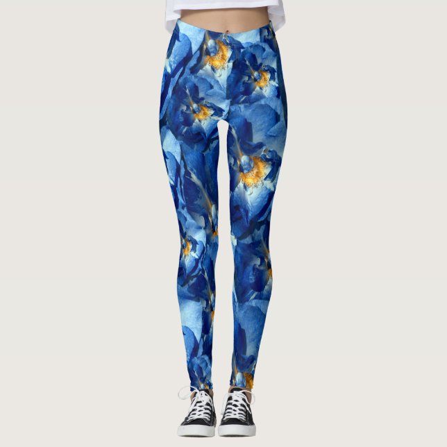 Blue Roses, Floral Photo Pattern custom  Leggings (Front)