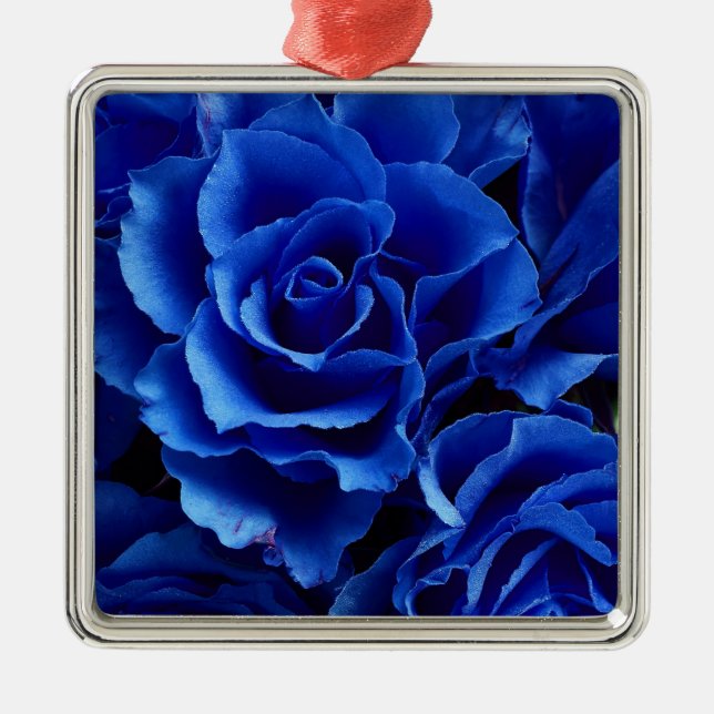 Blue roses flowers plant romance metal ornament (Front)