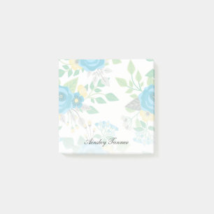 Blue Roses & Forget-Me-Nots Custom Name Post-it Notes