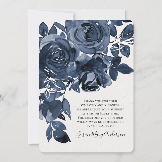 Blue Roses Funeral Memorial Thank You Card (Front)