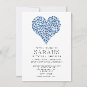 Blue Roses Heart Bridal Shower Party Invite