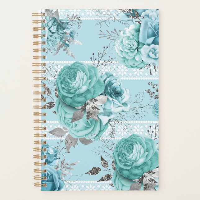 Blue Roses Lace and Silver details Planner (Front)