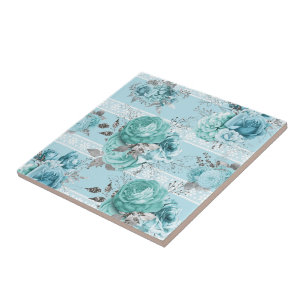 Blue Roses Lace Ceramic Tile