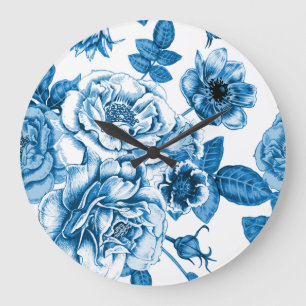 Blue Roses Large Clock