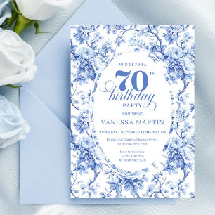 Blue Roses Luxe 70th Birthday Invitation